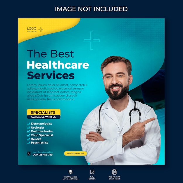 Medizinisches Gesundheitsbanner oder quadratischer Flyer für beste Gesundheitsdienste