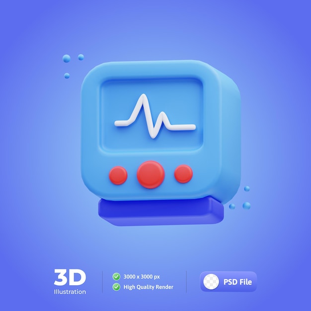 Medizinisches set patientenmonitor symbol 3d-darstellung