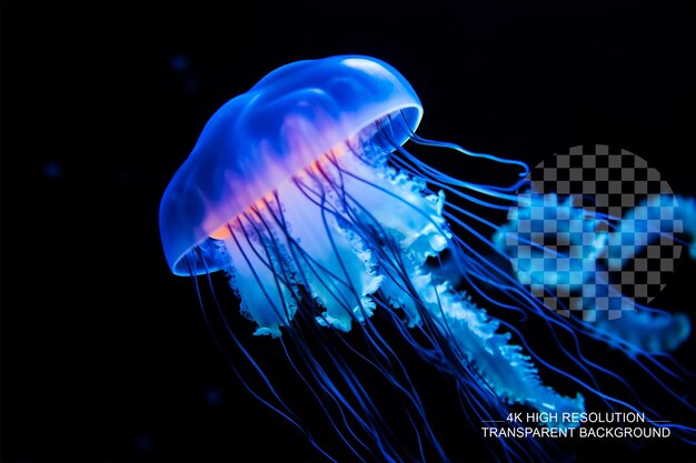 PSD medusa azul sobre un fondo negro fotografía macro sobre un fondo transparente