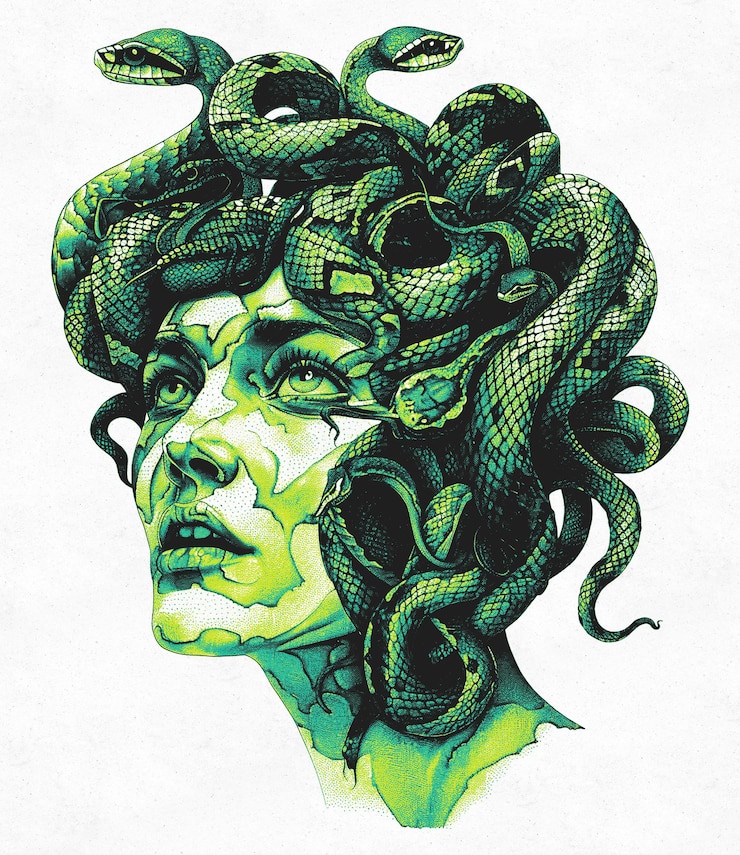 PSD medusa illustration 3 colors tshirt design
