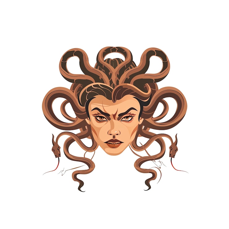 PSD medusa mitologia grega gorgona monstro serpentes mulher retrato ilustração facial arte digital