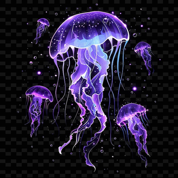 PSD una medusa púrpura con medusas púrpuras en un fondo negro