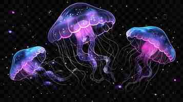 PSD medusa púrpura con tentáculos púrpuras que están en un fondo negro