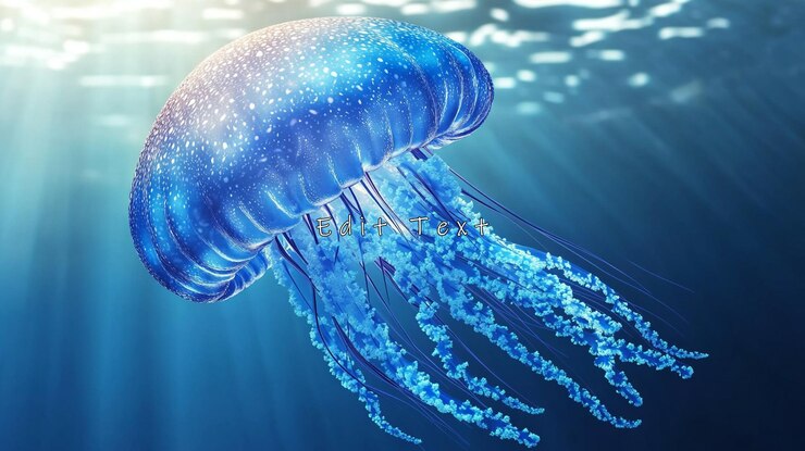 PSD medusas azules luminosas bajo el agua