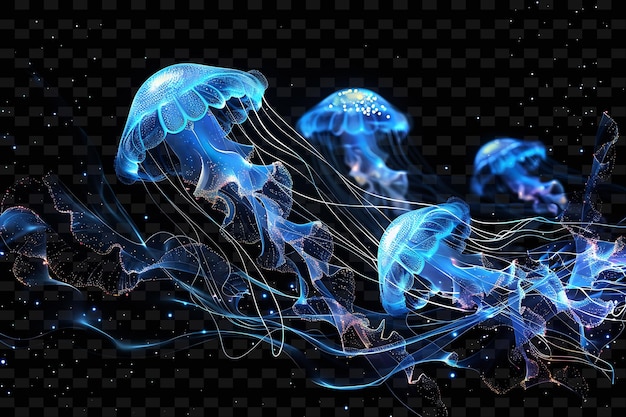 PSD las medusas brillan en la oscuridad con burbujas azules
