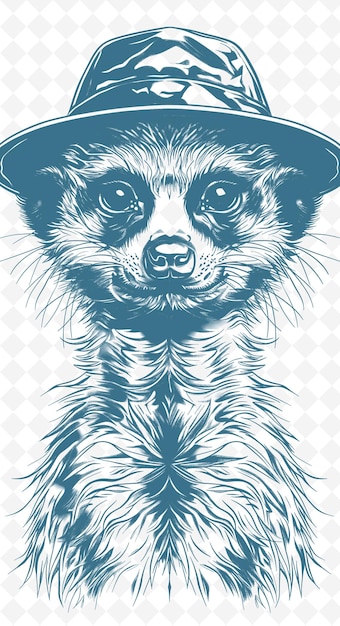 PSD meerkat avec un chapeau de safari et une expression aventureuse post animals sketch art vector collections