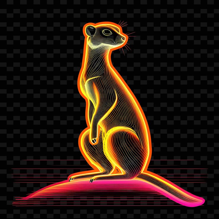 PSD meerkat safari expedition eckige neonlinien sanddünen stan png y2k formen transparente lichtkunst