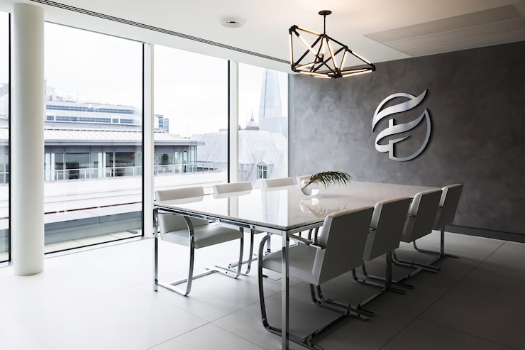 PSD meeting room logo mockup