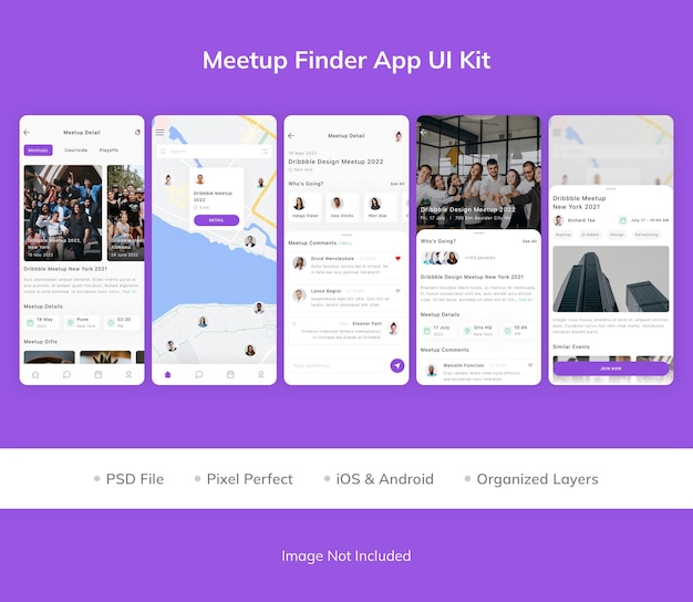 PSD meetup finder app ui-kit