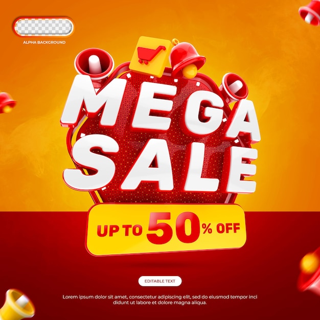 Mega Banner de venda renderização 3D isolada