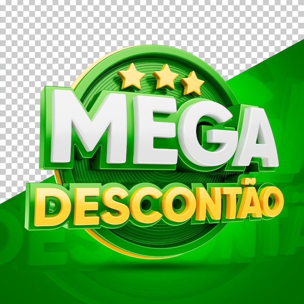 Mega desconto português selo 3D para composição