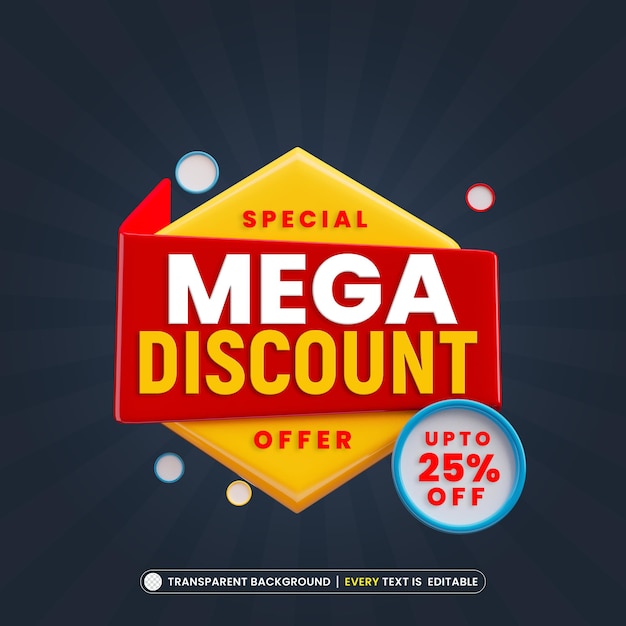 Mega descuento 25 de descuento en banner de promoción con texto editable