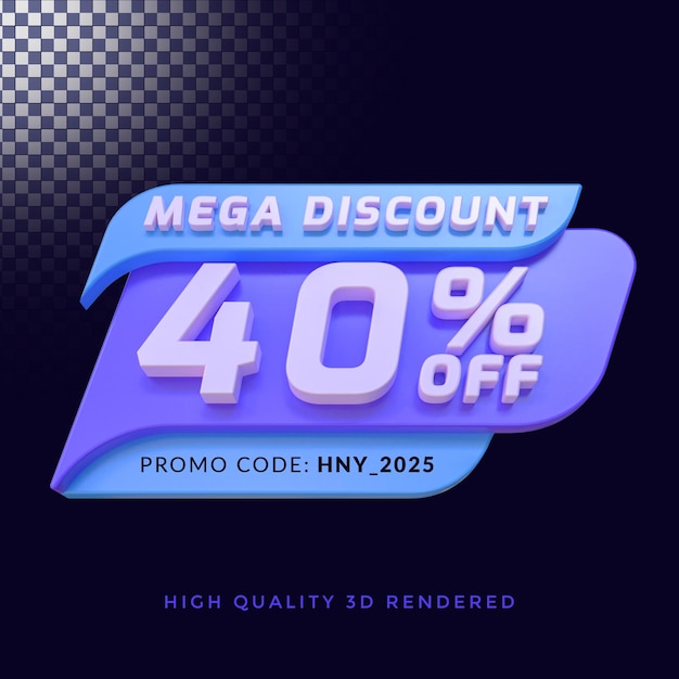 Mega descuento del 40 por ciento del concepto aislado renderizado en 3d con código de promoción