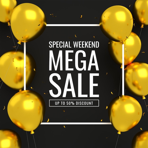 Mega flash o banner di vendita grande per instagram di social media e modello di post del sito Web con palloncini 3d