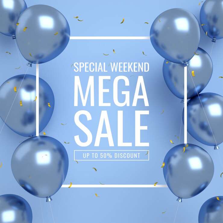 PSD mega flash o banner de gran venta para instagram de redes sociales y plantilla de publicación de sitio web con globos 3d