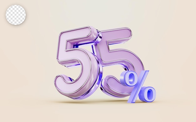 mega oferta de compras 55 por ciento de descuento concepto de renderizado 3d brillante metálico para festival de vacaciones