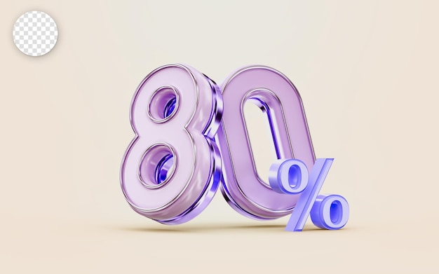 mega oferta de compras 80 por ciento de descuento concepto de renderizado 3d brillante metálico para festival de vacaciones