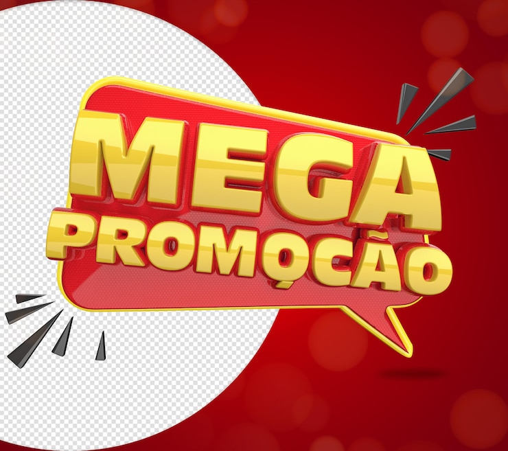 PSD mega promoção 3d varejo selo comércio de texto