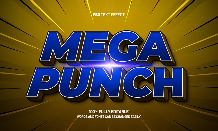 PSD mega punch efecto de texto editable con un héroe y un efecto de texto súper