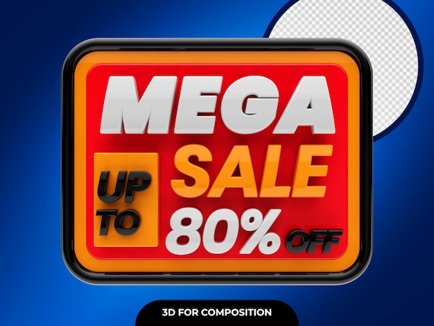 Mega sale 3d com desconto de até 80% do psd premium