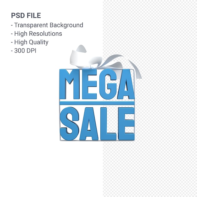 Mega Sale 3D Design Rendering für Verkaufsförderung mit Bogen und Band isoliert