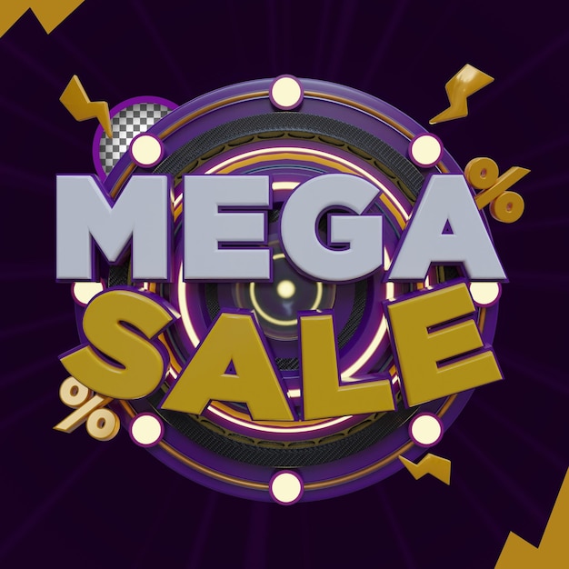 PSD mega sale banner mit 3d rendering illustration