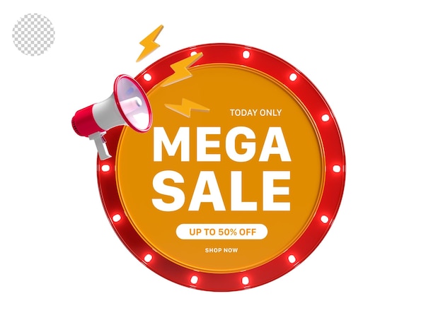 Mega venda oferta 3d render com megafone