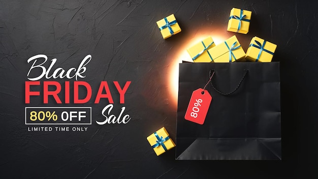 Mega vendite e sconti del Black Friday sullo sfondo piatto e alla moda