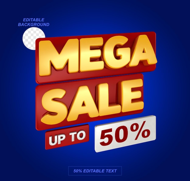 Mega venta de hasta el 50 por ciento en render 3d con número y fondo editable