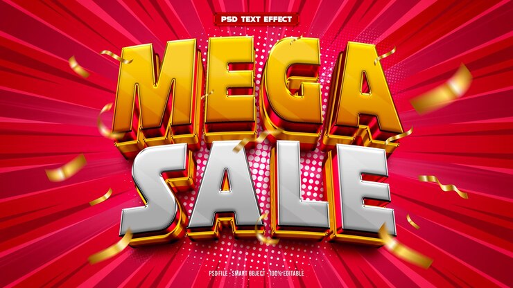 PSD mega venta efecto de texto editable en 3d