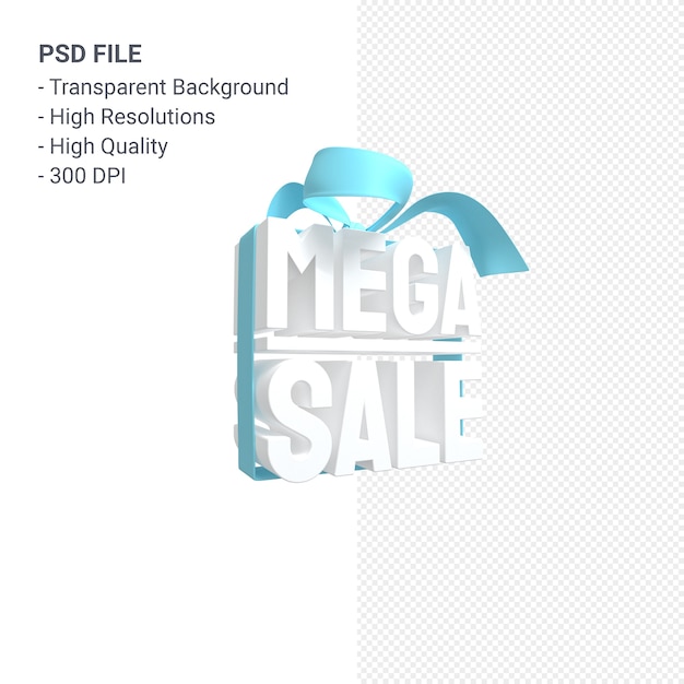 Méga vente rendu de conception 3d pour la promotion de la vente avec arc et ruban isolé