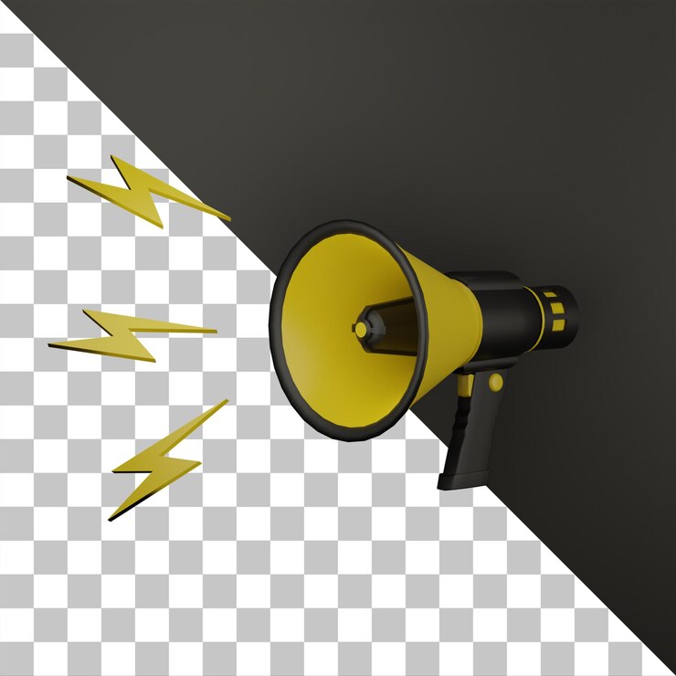 Megafone 3D anunciado com fundo escuro colorido