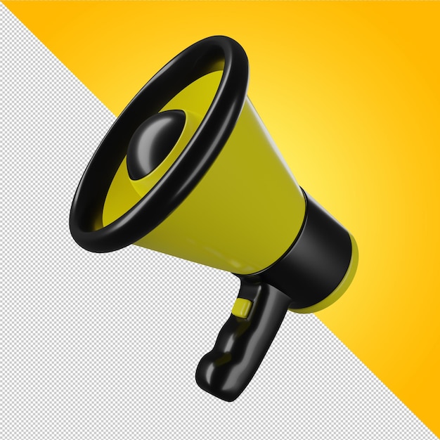 Megafone amarelo e preto Chifre preto amarelo Ícone de alto-falante Isolado ilustração 3d de alto-falante renderização 3D