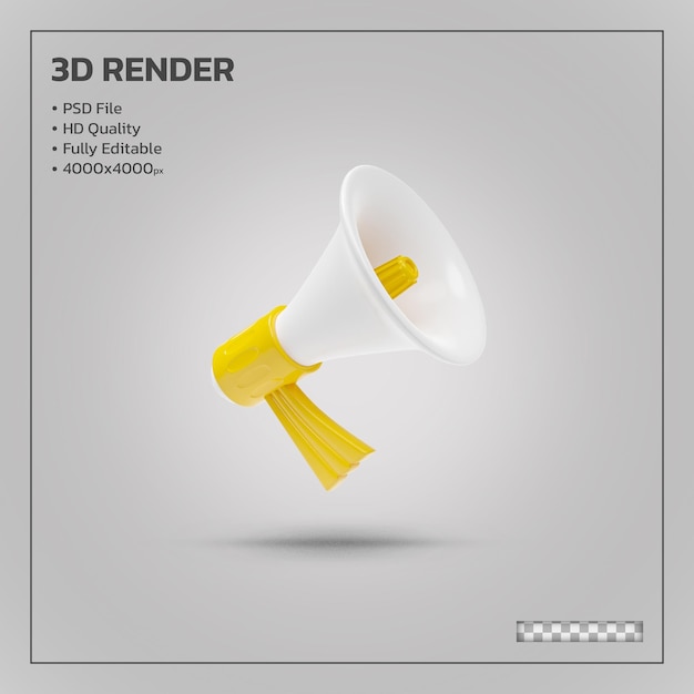 Megafone anuncia renderização 3d realista amarela isolada