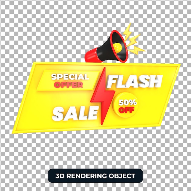 PSD megafone com oferta especial de venda em flash 3d render isolado