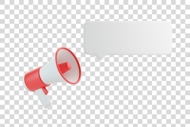 Megafone de desenho animado com bolha de fala de notificação isolada em fundo branco renderização 3d