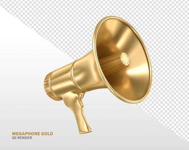 PSD megafone dourado em renderização 3d com fundo transparente