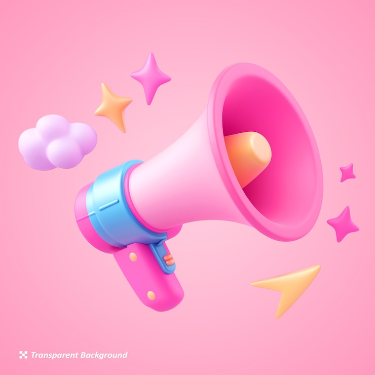 PSD megafone rosa flutuante 3d render em fundo transparente