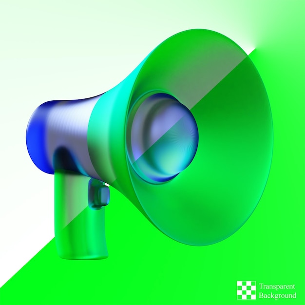 Megafone vidro verde azul ilustração 3d