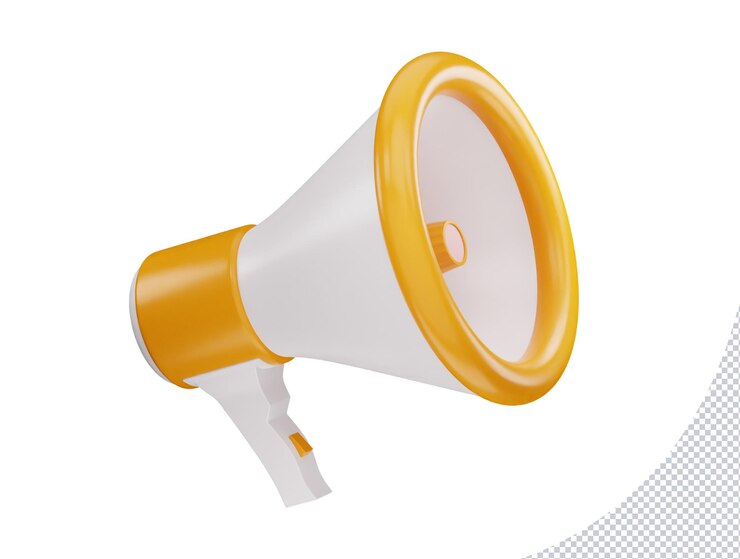 PSD un megáfono amarillo y blanco con un fondo blanco con ilustración de icono de vector 3d