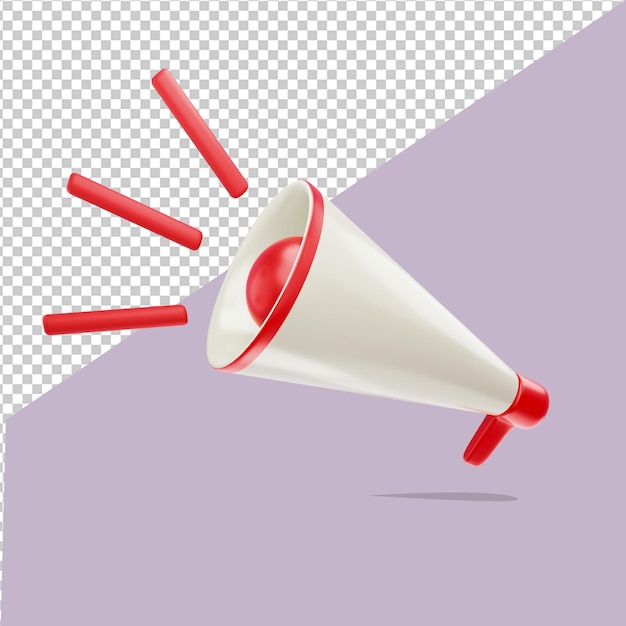 Megáfono básico con color rojo para publicidad Ilustración 3D