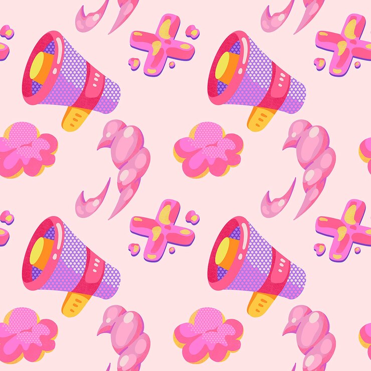 PSD megáfono con burbuja rosa humo pintura digital patrón sin costuras