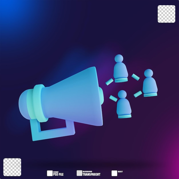 Megáfono de color suave de ilustración 3D y marketing viral 2