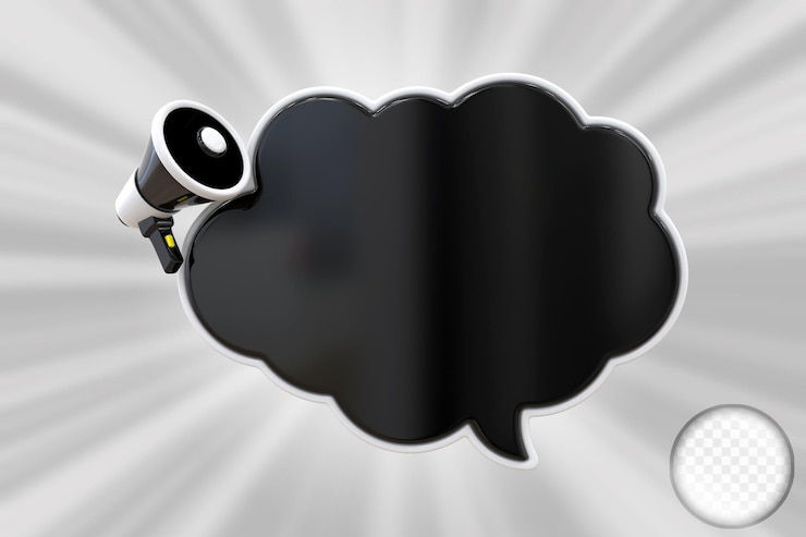 PSD megafono di annuncio con bolle di discorso rendering 3d