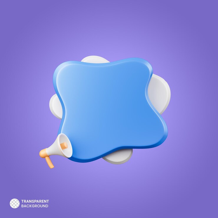 PSD megáfono con icono de burbuja de voz 3d renderizar ilustración