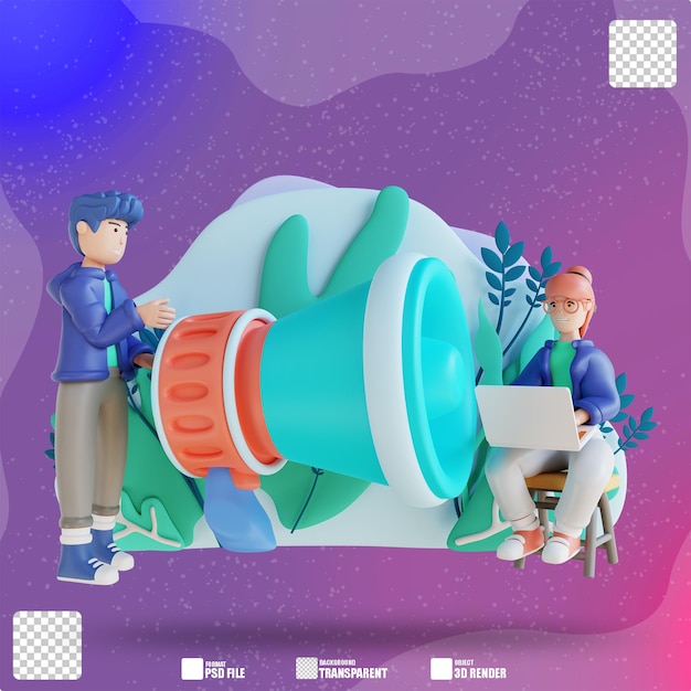 Megáfono de promoción de marketing de personajes de ilustración 3D 2