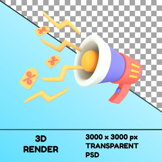 Megáfono PSD E Commerce con promoción de descuento Icono 3D