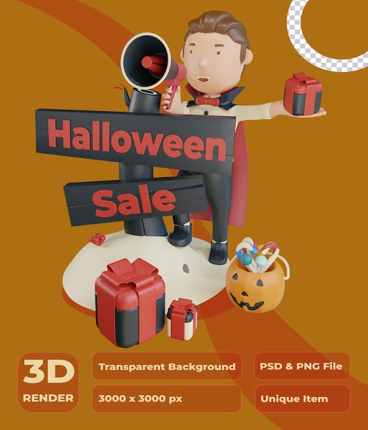 PSD megáfono de vampiro de personaje 3d para la venta de halloween