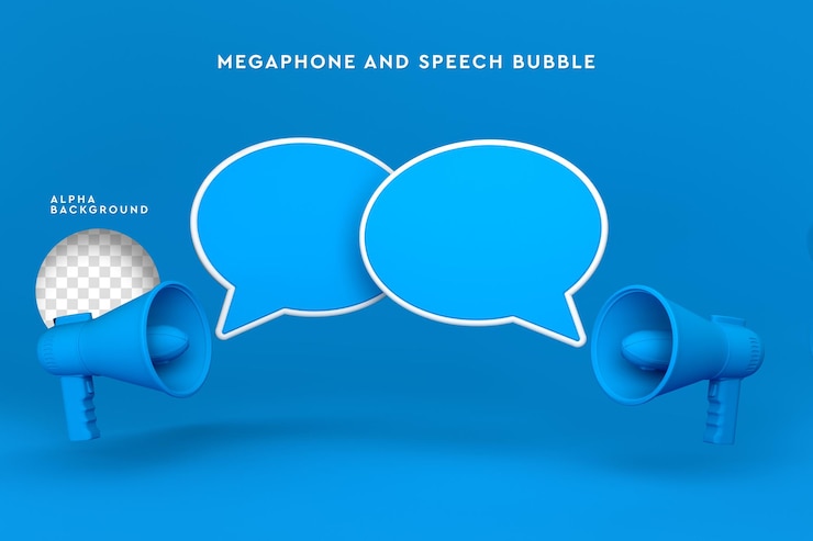PSD mégaphone avec rendu 3d de bulle de dialogue