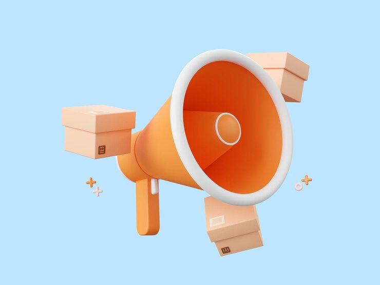 Megaphone with parcel boxes Advertising marketing promotion concept